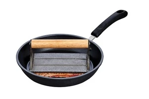 Rectangular Bacon Press and Steak Weight, Heavyweight Cast Iron with Wooden Handle, For Grill Panini Burgers Bacon and Sausage