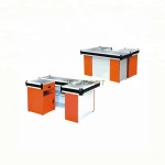 Red Conveyor Belt Supermarket Checkout Counter with Hignen Side Table
