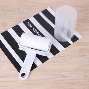 Reusable long handle lint roller with cover for cleaning dust