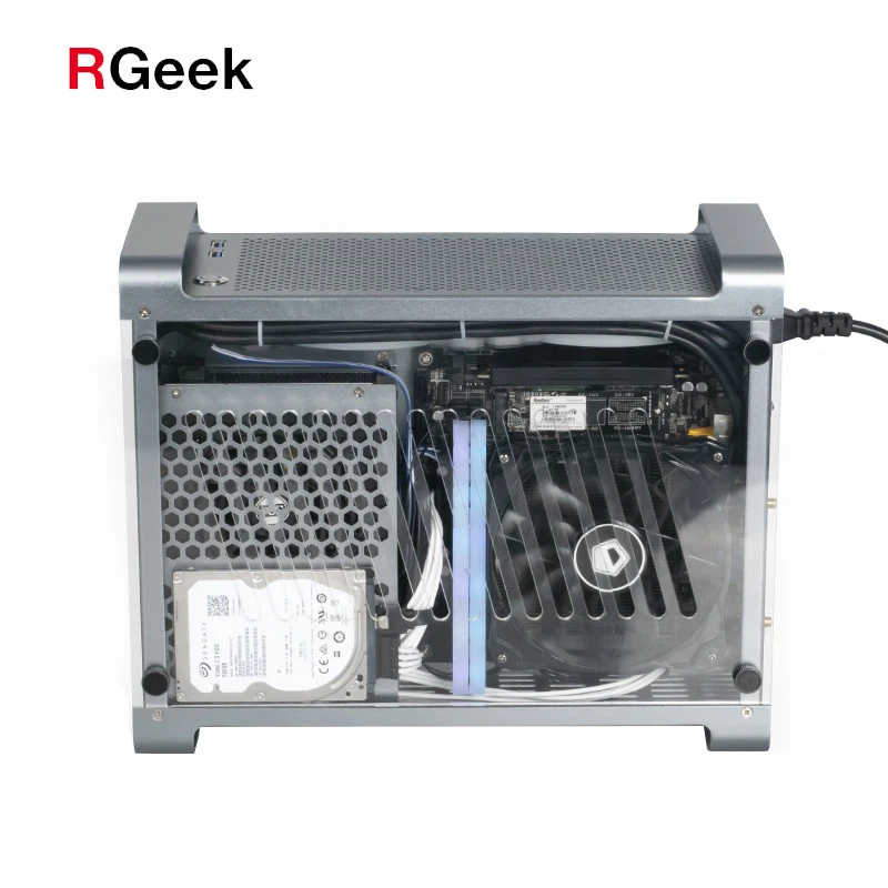 RGeek Aluminum Acrylic ITX Mini PC Gaming Case support SFX power supply