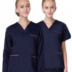 Scrub Uniform Nurse Scrubs Set Solid Color Top and Pant Long Sleeve Polyester/Cotton Unisex