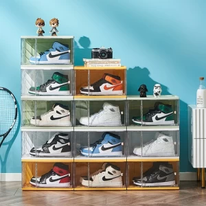 Shoe Box Clear Plastic Stackable,Drop Front Shoe Box with Clear Door,Shoe Organizer and Shoe Container