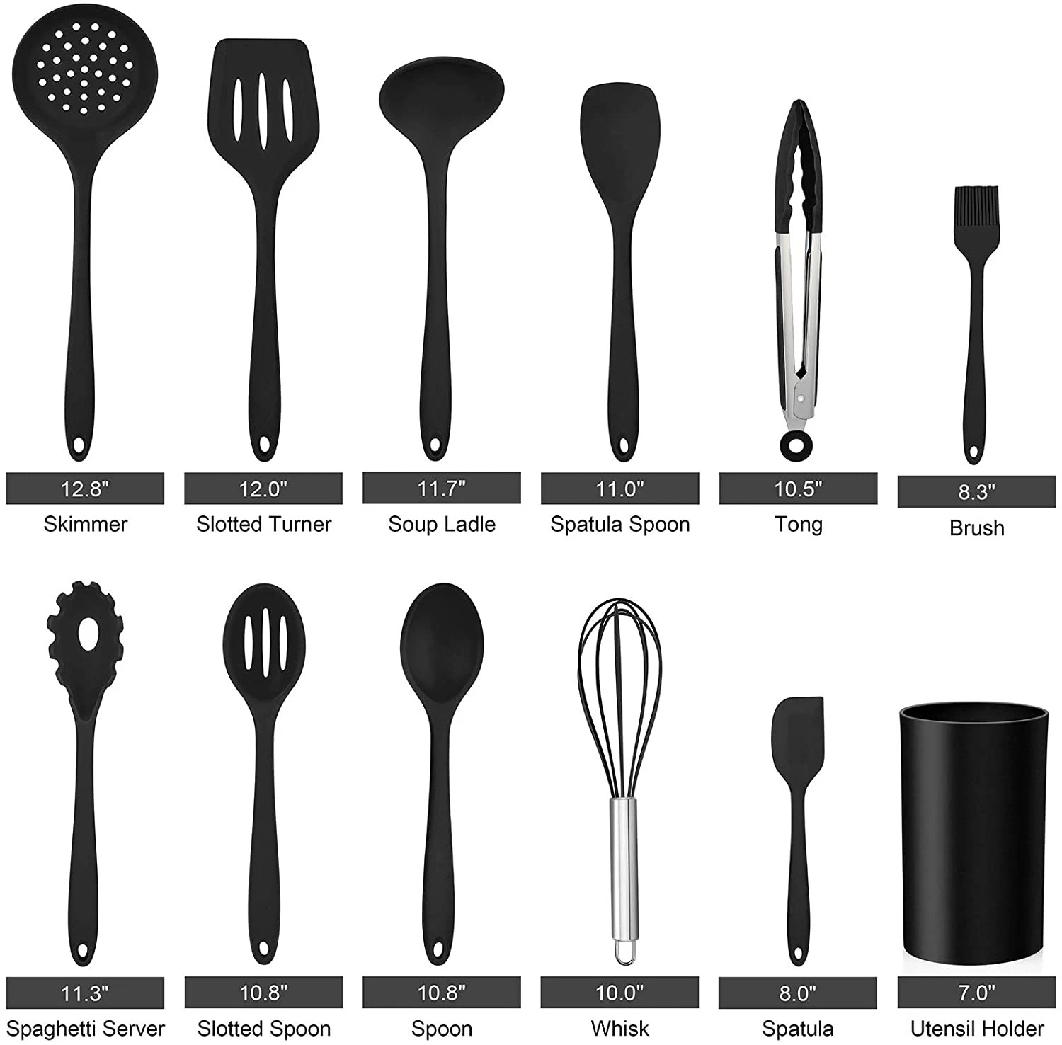 Silicone Kitchen Cooking Utensils Set with Holder Kitchen Tools Include Slotted Spatula Spoon Turner Ladle Tong Whisk