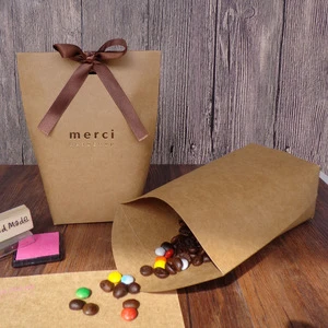 Small wedding favor Fancy Printed thank you Gift bags, Kraft empty custom candy display chocolate Gift Bags with ribbon