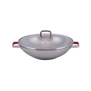 Stainless Steel cookware wok with silicone handles