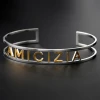 Stainless Steel Personalized Hollow Name Bangle Women Jewelry Custom Initial Letters Stacking Cuff Bangle for Birthday Gift