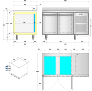 Stainless steel refrigerated counter (-2 degrees C/+8 degrees C) with two door