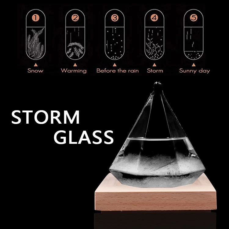 Storm Glass Weather Forecaster Creative Stylish Weather Predictor Storm Glass Bottles Barometer With Wood Base