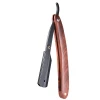 Straight Cut Throat Edge Shaving Razor Black Matte Stainless Steel Folding Wooden Handle With 10 Blades