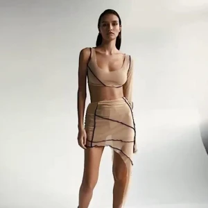 Stylish One Sleeve Irregular Two Piece Skirt Set 2021 Summer Clothing Women Street Fashion-HQ
