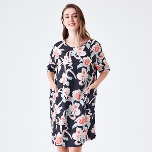 Summer Dresses For Women Ladies Floral Print Short Sleeve Round Neck