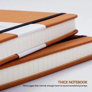 Thick Classic Notebook with Pen Loop -  A5 Wide Ruled Hardcover Writing Notebook with Pocket + Page Dividers Gifts, Bande