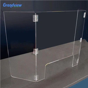 three sided folding checkout counter service desk clear acrylic sneeze guard screen