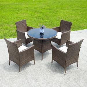 Tomato Patio Furniture Sets 3 Pieces PE Rattan Wicker Chairs with Table Outdoor Garden Furniture Sets (Brown/Beige)