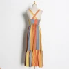 TWOTWINSTYLE Casual Hit Color Square Collar Sleeveless High Waist Ruched Maxi Women Dress