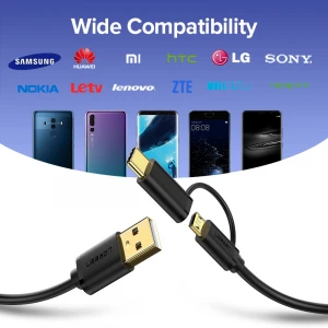 Ugreen 2in1 3A Fast Charging Micro USB Type USB-C Cable for Samsung Galaxy S30 Mi Phone Plus Xiaomi Tablet Android Data Cables