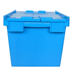Uni-Silent Virgin PP Plastic Nestable Stackable Crates Container Storage Attached Lid Tote Turnover Box Crate XC604033C
