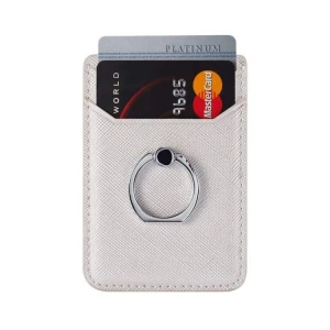 Universal Phone Pocket Sticker Saffiano Leather Card Holder Wallet Case With Finger Ring