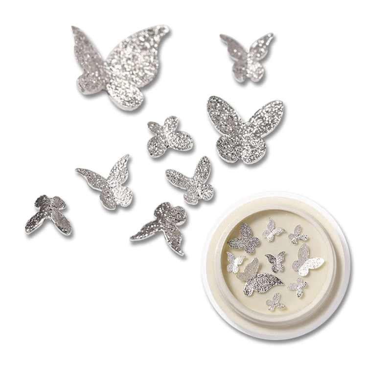 Valentine thin slice DIY gem crystals metal charms rhinestone 3d Gold butterfly nail stickers nail art decoration