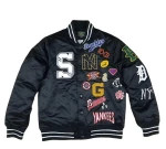 Vegas Gold Satin Varsity Jacket Nylon Varsity Jackets, Polyester Satin Varsity Jackets With Custom Chenille Patches Embroidery