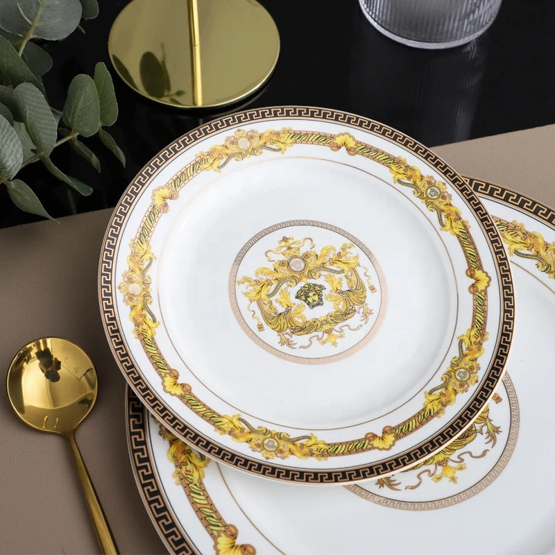 Vintage ceramic dinner plates porcelain gold dish