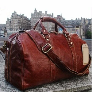 Vintage Leather Travel Duffel Bags Weekend bag with shoes pocket