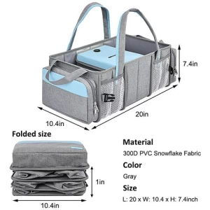 Waterproof Hanging Baby Nursery Organizer Caddy Diaper Bag with UVC Sterilizer Compartment
