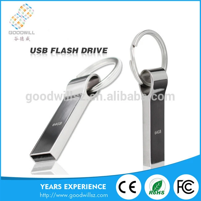 Waterproof Metal Silver usb flash drive pen drive 64GB 32GB 16GB 8GB 4GB pendrive with key ring u disk memory disk usb 2.0