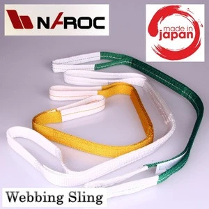 Webbing sling belt for luggage lifting. Manufactured by Naroc Rope Tech. Made in Japan (nylon sling belt)