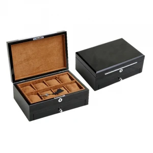 Wholesale black color window Watch jewel display storage Cases Handmade Wooden Custom Logo Watch Box