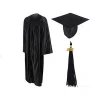 Wholesale black shiny graduation gown and cap for school uniform with tassels