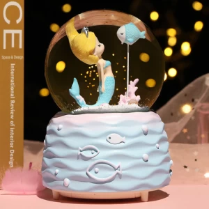 Wholesale Creative Gift Music Snow Globe Decorations Resin Crafts Mermaid Princess Crystal Ball Music Box