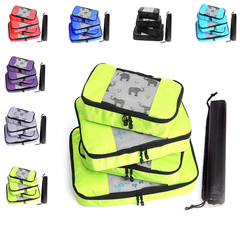 Wholesale custom Solid 3pcs Large Laundry Clothe Storage Zipper Travel Mesh Pouch Organizer Bag Packing Cubes