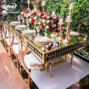 Wholesale Dining Room Furniture Banquet Table/ Wedding Glass Top Stainless Steel Table