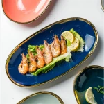Wholesale hotel dinnerware restaurant ceramic snack appetizer serving dishes with gold rim