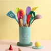 Wholesale Non Stick Heat Resistant Colorful 11 pcs Silicone Kitchen Cooking Utensils with Wooden Handle