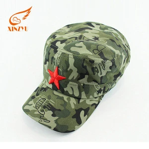 Wholesale printing star logo adjustable camouflage flat cap flex fit army cap