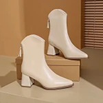 Wholesale Solid Color Pointed Toe Mid Heel Women Boots Anti Slip Wear Resistant Ankle Boots