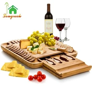 Wholesale Wooden Food Chop Bamboo Cheese Board With Knife Set