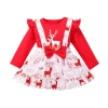 Winter Newborn Baby Girl Kids Christmas Clothes Long Sleeve Deer Tops Bowknot Suspender Skirt Set