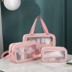 woman waterproof cosmetic bag pvc transparent makeup bag leather wash bag for travel