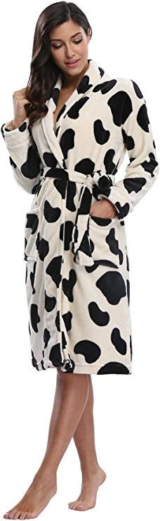 Women coral  Fleece zebra print Bathrobe Soft Velvet Nightgown Cozy Sleepwear bathrobe for women