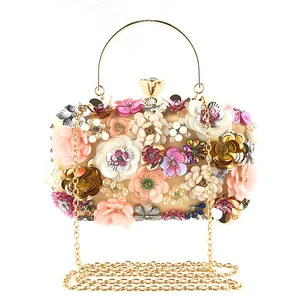 Women Embroidery Beaded Flower Clutch Bag Fashion Evening Bag Purse Wallet