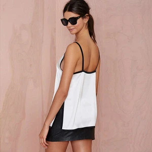 Women Girl Deep Contrast Color Chiffon V-neck Sexy Revealing Overlap Nude Naked Back Backless Haterneck Camisole