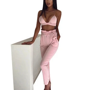 Women Sweat Pants Loose Slim High Waist Straight Leg Cropped Casual Pants With Pockets