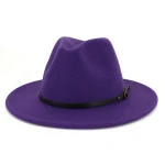 Womens Classic Wide Brim Floppy Panama Hat Belt Buckle Wool Fedora Hat