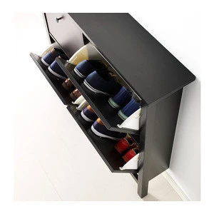 Wooden shoe cabinet 2 compartments storage shoe rack