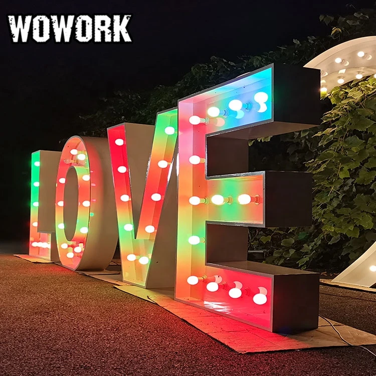 WOWORK FUSHUN wedding party &amp; event rental props marquee alphabet light metal sign giant love letters for wedding background