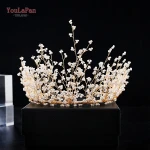 YouLaPan HP193-white beads  Fashion White Beads Wedding Hair Accessories,Handmade Crowns Tiara for Bride