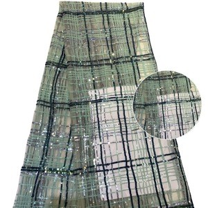 Zp125 fashion tartan PET sequined embroidery fabric tulle mesh vest jacket skirt lace accessories